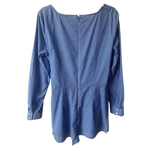 Loft Blue White Stripe Back Zip Side Vents Front Tie Tunic Top Size 12 - Picture 2 of 9